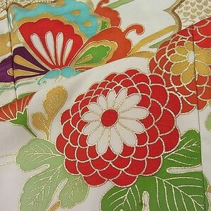 平和屋1■豪華振袖 駒刺繍 雲取り花蝶文 金彩 逸品 ut6289の画像5