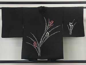 平和屋1■羽織　絞り　草花文　黒地　逸品　dy7420