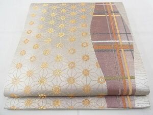  flat peace shop Noda shop # six through pattern double-woven obi .. interval road writing gold silver thread excellent article n-du0158