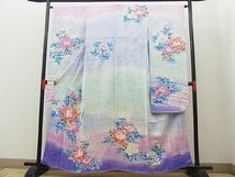 平和屋野田店■豪華振袖　牡丹　暈し染め　銀彩　逸品　n-op0696_画像1