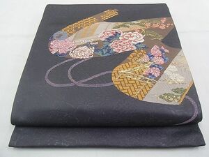 平和屋野田店■太鼓柄袋帯　唐織　吉祥花絵巻　金糸　逸品　未使用　n-du0232