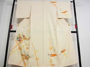 平和屋-こころ店■訪問着　駒刺繍　霞草花文　金彩　着丈149cm　裄丈61cm　正絹　逸品　B-oa8100