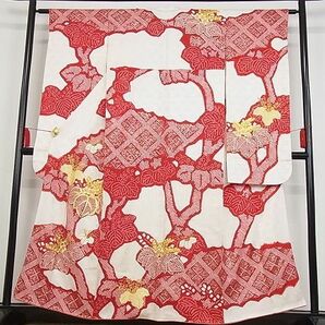 平和屋-こころ店■豪華振袖 駒刺繍 絞り 桐花文 金彩 着丈155.5cm 裄丈61cm 正絹 逸品 B-sa4755の画像1