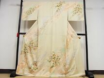 平和屋-こころ店■訪問着　駒刺繍　草花文　金彩　着丈165.5cm　裄丈67.5cm　正絹　逸品　B-ph9469_画像1