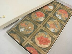 平和屋2■六通柄袋帯　天井花丸文　金糸　共箱付き　逸品　ab4333