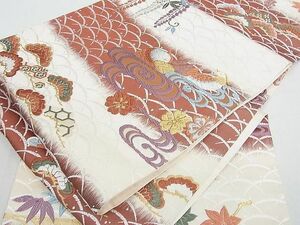 平和屋2■六通柄袋帯　唐織錦　露芝におしどり文　金糸　逸品　wb9359