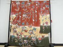 平和屋-こころ店■豪華振袖　紅型　枝橘に舞蝶　飛鳥　暈し染め　着丈158cm　裄丈68cm　正絹　逸品　A-cs6650_画像1