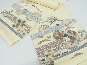 平和屋-こころ店■明綴れ　袋帯　反物　花丸文　金糸　正絹　逸品　未使用　A-wj6092