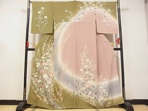 平和屋-こころ店■訪問着　友禅　作家物　草花文　乱菊　暈し染め　着丈163cm　裄丈67cm　正絹　逸品　A-ta7553