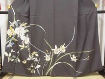 平和屋-こころ店■訪問着　友禅　駒刺繍　草花文　蘭　金彩　着丈163.5cm　裄丈67cm　正絹　逸品　A-ta7635_画像3