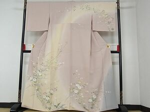 平和屋-こころ店■訪問着　結城　作家物　枝花文　暈し染め　着丈157cm　裄丈66cm　正絹　逸品　A-cs6856