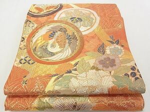 平和屋2■六通柄袋帯　飛鶴吉祥花文　金糸　逸品　rt3022