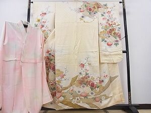 平和屋2■豪華振袖・長襦袢(袷・半衿刺繍)セット　駒刺繍　吉祥鼓花文　暈し染め　金彩　逸品　fe7334