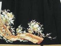 平和屋-こころ店■豪華黒留袖　飛鶴花車文　金彩　着丈164cm　裄丈69cm　正絹　逸品　A-cs6884_画像3