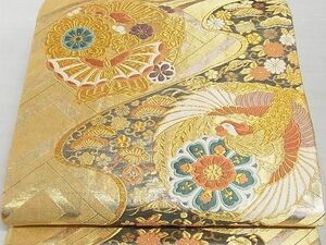 平和屋-こころ店■六通柄袋帯　唐織　鳳凰花蝶文　金糸　正絹　逸品　A-gk1028