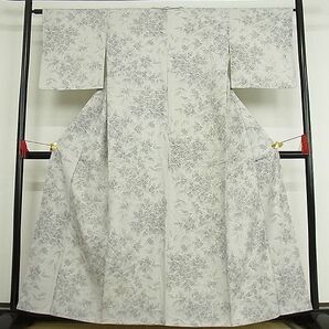 平和屋-こころ店■上質な紬 草花文 着丈159cm 裄丈64cm 正絹 逸品 1B-np1225の画像1