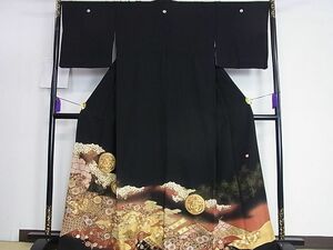 平和屋2■豪華黒留袖　作家物　駒刺繍　辻が花　向かい鳥花文　暈し染め　金彩　逸品　ic10040