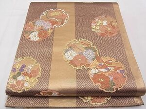  flat peace shop Noda shop # six through pattern double-woven obi Tang woven .. snow wheel flower writing gold thread excellent article n-hv3433