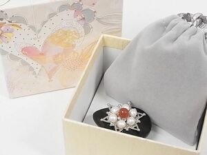 平和屋-こころ店■和装小物　帯留め　ichibi KYOTO　パール　珊瑚　逸品　A-zi7143