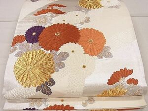 平和屋1■六通柄袋帯　唐織　菊　金銀糸　逸品　ha7819