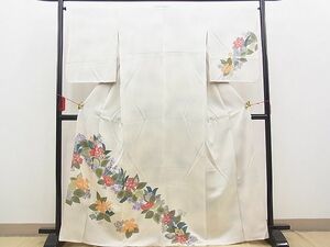 平和屋野田店■訪問着　駒刺繍　草花文　暈し染め　金彩　逸品　n-hv3547