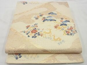 平和屋野田店■六通柄袋帯　加賀刺繍調文　九百別織　金糸　逸品　n-kg5096