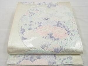 平和屋野田店■六通柄袋帯　唐織　花絵皿　銀糸　逸品　n-kg5105