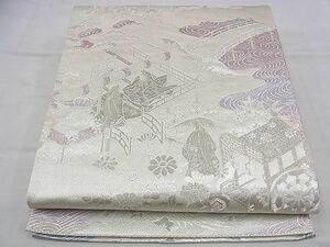 平和屋野田店■六通柄袋帯　平安花鳥　プラチナ二重織　逸品　n-bg0722