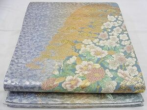 平和屋野田店■六通柄袋帯　唐織　梅松椿文　金糸　逸品　n-bg0811