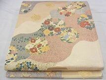 平和屋野田店■六通柄袋帯　唐織　道長花丸文　金糸　逸品　n-bg0762_画像1