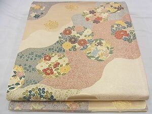 平和屋野田店■六通柄袋帯　唐織　道長花丸文　金糸　逸品　n-bg0762