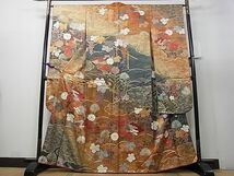 平和屋1■豪華振袖　駒刺繍　雲取り蔦の葉葡萄花文　金彩　逸品　an5059_画像1