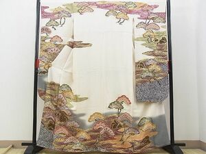 平和屋野田店■紫綬褒章　巨匠『岩田専太郎』　振袖　駒刺繍　浜松文　たたき染め　金彩　西武扱い　逸品　n-gh5302