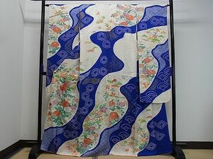 平和屋1■豪華振袖　駒刺繍　絞り　流水菊花文　金彩　逸品　gh6320