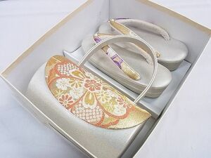 平和屋1■和装小物　バッグ・草履セット　振袖用　花鹿の子　草履サイズ：M　金糸　逸品　ev1945