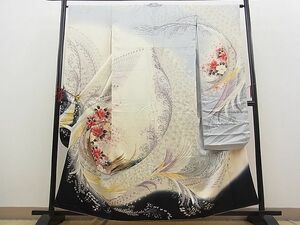 平和屋野田店■豪華振袖　刺繍　孔雀花文　暈し染め　金彩　逸品　n-fw4946