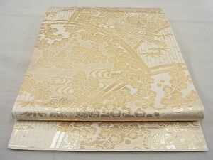 平和屋野田店■六通柄　本袋帯　籬花鳥文　純金箔24K　逸品　n-rc0091