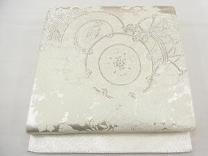 平和屋野田店■六通柄袋帯　唐織　美保姿　銀糸　逸品　n-me0651