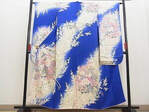 平和屋野田店■豪華振袖　駒刺繍　枝梅花車文　暈し染め　逸品　n-fw5039