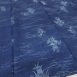 平和屋-こころ店■生紬 本藍 草花文 着丈160cm 裄丈65cm 正絹 逸品 1B-np1509の画像3