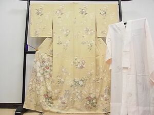 平和屋1■訪問着・長襦袢セット　草花文　金彩　逸品　未使用　1tx0803