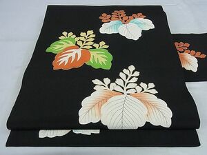 平和屋-こころ店■銀座　志ま亀　九寸名古屋帯　桐　黒地　金彩　正絹　逸品　B-jd5750