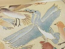 平和屋-こころ店■六通柄袋帯　人物風景文　鳥　猫　金彩　引箔　正絹　逸品　A-sx8898_画像5