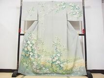 平和屋-こころ店■訪問着　友禅　作家物　草花文　暈し染め　着丈169cm　裄丈68.5cm　正絹　逸品　A-ta7806_画像1