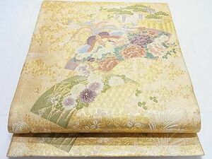 平和屋-こころ店■六通柄袋帯　蒔絵　鳳凰花文　金糸　正絹　逸品　B-fw1741