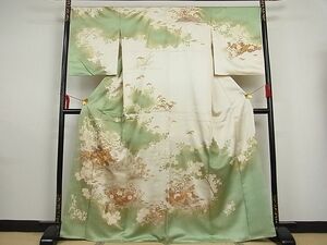 平和屋-こころ店■訪問着　駒刺繍　松竹梅風景文　金彩　着丈165cm　裄丈68.5cm　正絹　逸品　A-br7367