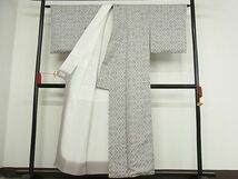 平和屋-こころ店■お召　幾何学花文様　やまと誂製　着丈152cm　裄丈64cm　正絹　逸品　1B-np1631_画像2