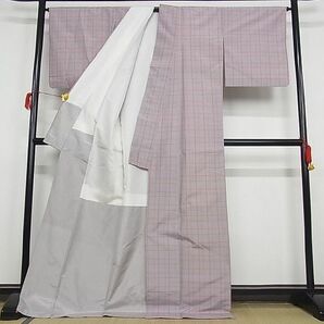 平和屋-こころ店■本場縞大島紬 格子 ロング丈 着丈173cm 裄丈67.5cm 正絹 逸品 1B-wt1440の画像2