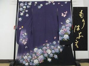 平和屋-こころ店■極上　森英恵・HANAE MORI　振袖　舞蝶花文　薔薇　暈し染　金彩　着丈169cm　裄丈67.5cm　正絹　逸品　1B-wt1459