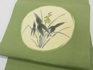 平和屋2■九寸名古屋帯　草花丸文　鬼しぼ縮緬　逸品　ma4312